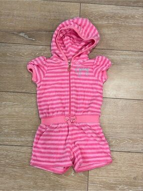 Juicy Couture Baby Girls Pink Terry Cloth Hooded Romper Cover-Up Striped 6-12M